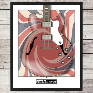 Oasis Live 25' fan Union Jack Guitar Print 16x20" Concert Tour Poster