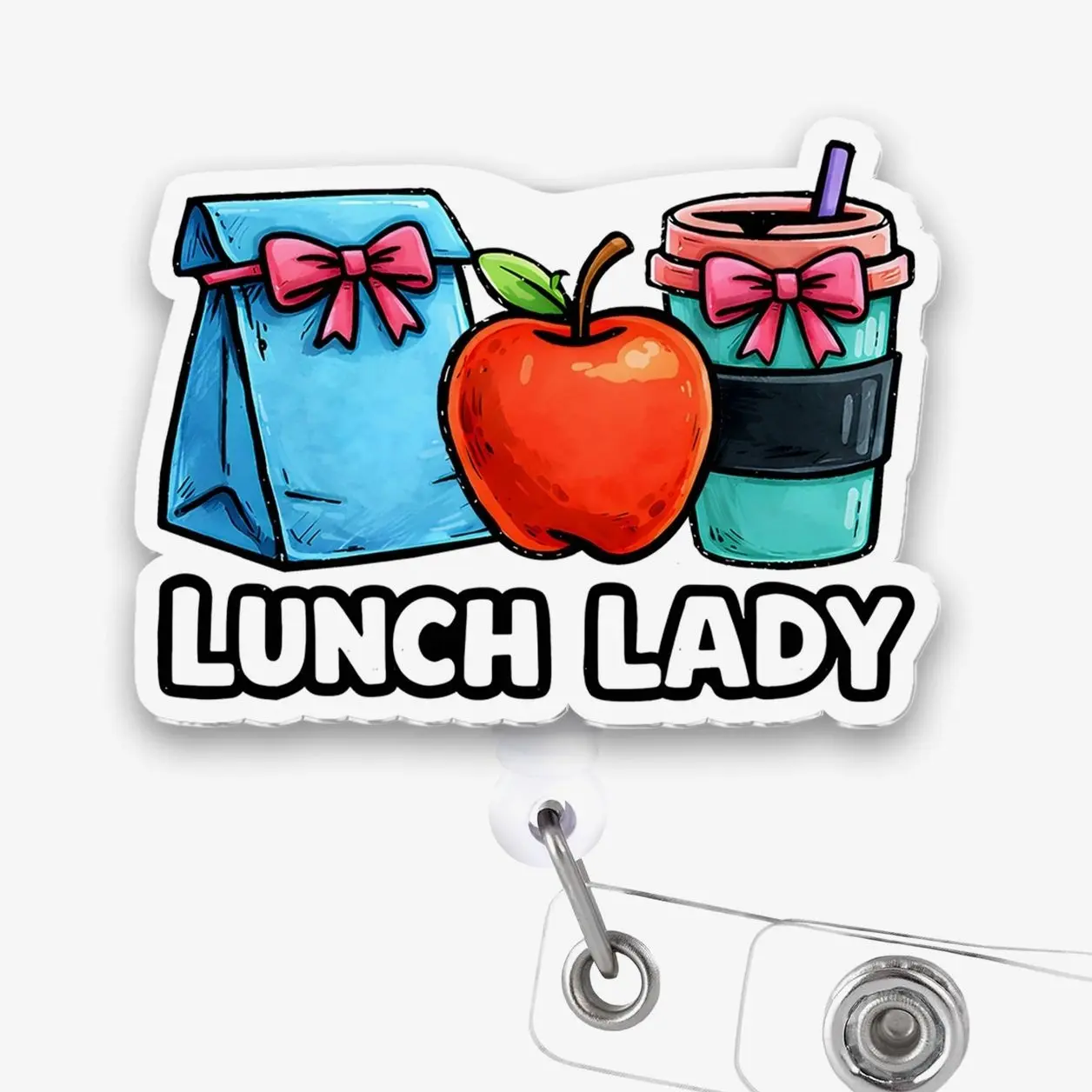 Lunch Lady Badge Reel, Cafeteria Staff Retractable ID Badge Holder, Food Service Worker Name Tag Clip for School Cafeteria Kitchen Staff R4V