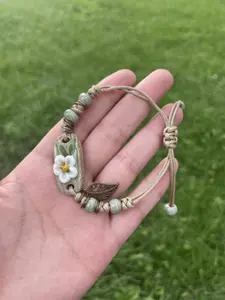Handmade Ceramic Flower Cuff Exquisite Bracelet Adjustable Unisex Jewelry Elegant Simple Style Fresh Sweet Design Perfect Gift