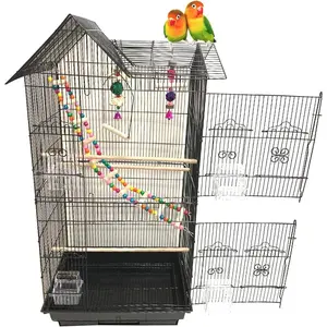 38-Inch Large Double Roof Flight Bird Cage with Toys Climbing Ladder Side Nesting Box for Cockatiels Parakeets Conures Budgies Finches Lovebirds Canaries Pet Travel Bird Cage