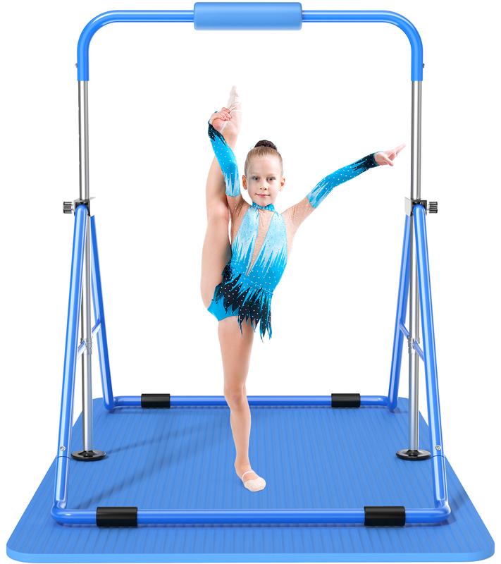 Safly Fun Expandable Gymnastics Bar for Kids - Height Adjustable Junior Training Bar for Home, Folding Gymnastic Horizontal Bars Equipment