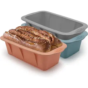 3-Pack Silicone Bread Plate-Baking Mold for Baking Cakes, Brownie, Long Bread, Cheesecake, Homemade Cake Bread, Meat Cake, Ice-Cream Brick and Other 3 Colors Set