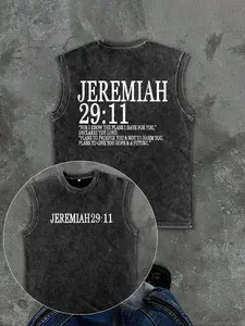 Men's Vintage Graphic Print Round Neck Tank Top, Regular Fit Casual Sleeveless Printed Crew Neck Top for Summer, Men's Clothes for Daily Wear, Socks