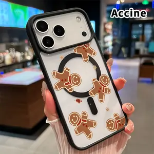 Magnetic Phone Case for iPhone 17 Pro Max 16 Plus 15 14 13 12 11 Air E Gingerbread Whimsy Pattern Transparent Acrylic Back TPU Edges Drop-Proof Lightweight Cover