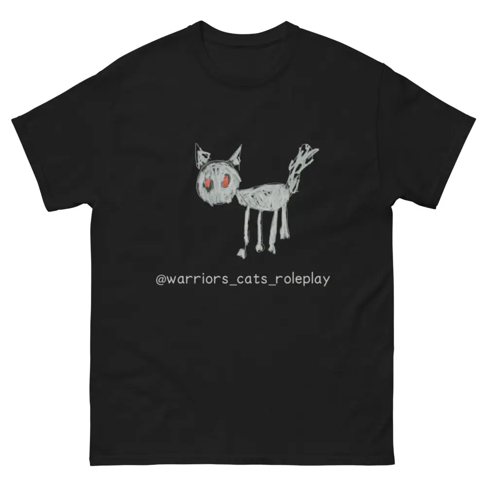 Warriors Cats Roleplay Logo T-Shirt - Black Cotton Top with Graphic Design Featuring Cat and Wolf Characters