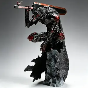 Berserk Guts Berserker Armor Statue, 25CM/9.84 Inch Large Size Battle Damaged Bloodied Version, Black Swordsman Figure with Dragonslayer Sword, Boxed Collectible Gift for Berserk Fans