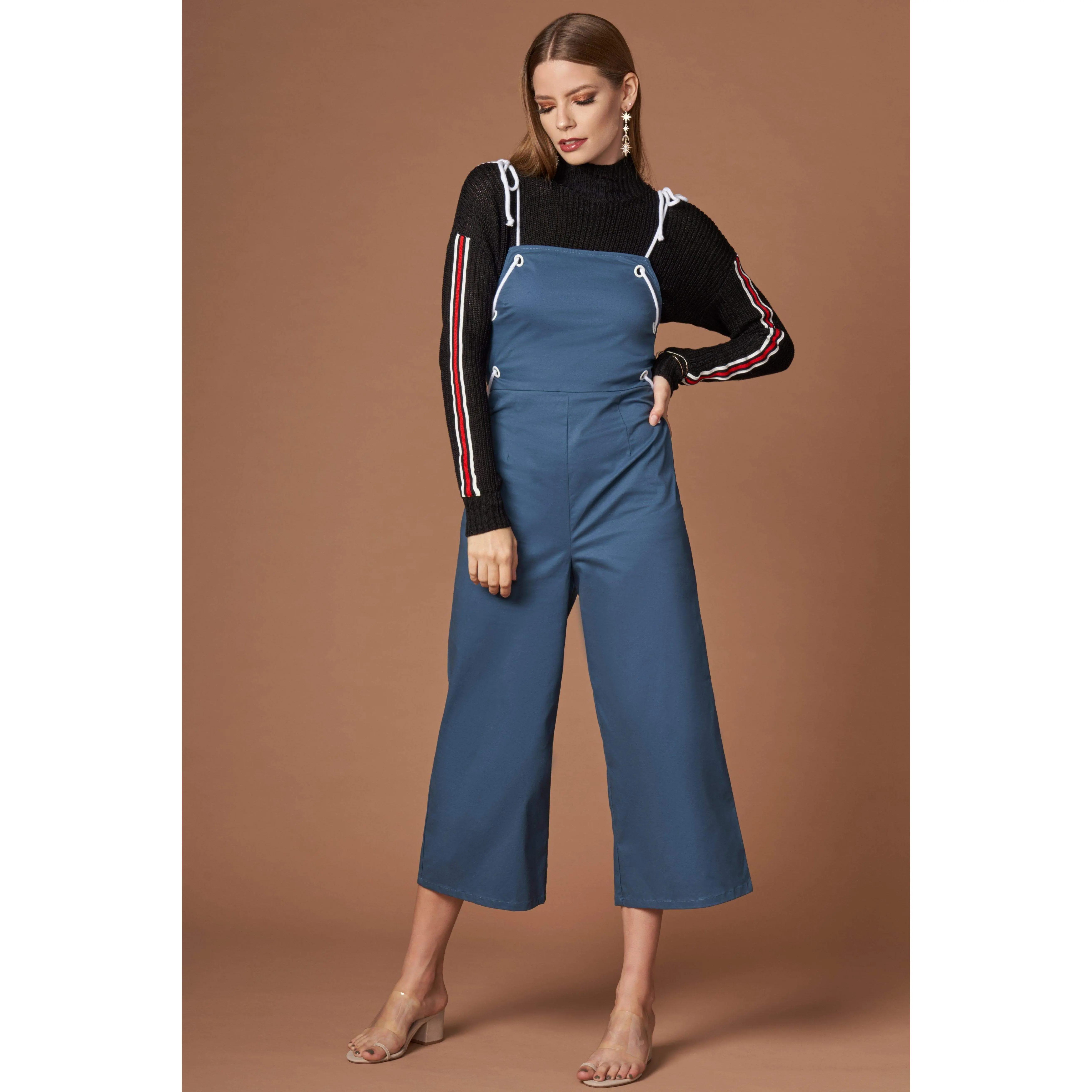 OMG Dark Teal Lace-Up Culotte Jumpsuit