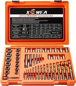 49PCS Screw & Bolt Extractor Set with Left Hand Drill Bit Set, Multi-Spline Easy Out Broken Bolt Remover Tools for Damaged Stripped Rounded-Off Bolts, Socket Screws, Nut, Studs and Fittings