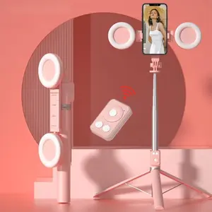Multifunctional Selfie Stick, Retractable Mobile Phone Tripod with Dual Beauty Fill Lights, Travel Tripod, Selfie Stick with BT Remote Control for Smartphone Live Streaming, Vlog, Photography