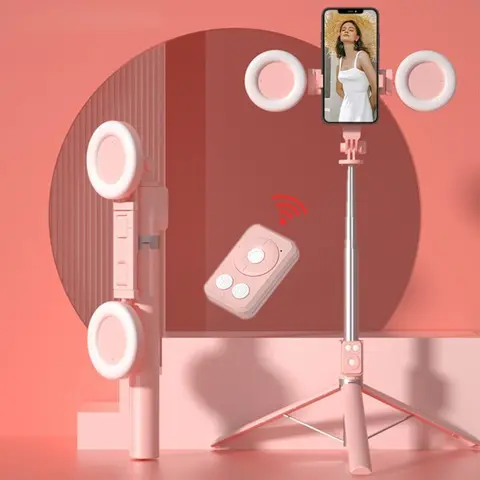 Handheld Multifunctional Selfie Stick-Monopod with PPS Grip, Retractable Bluetooth, 2 Beauty Fill Lights, Wireless Remote, 360° Shooting, Wireless Automatic Connection, Camera Attachment Tripod for Cellphones, Vlogging Filming Accessories