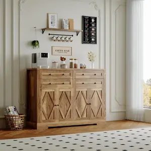 59" Black Modern Sideboard Buffet Cabinet, Large Storage Credenza with 4 Rattan Doors, Stylish Coffee Bar & Accent Console for Living Room, Kitchen, Hallway, Dining Room & Entryway