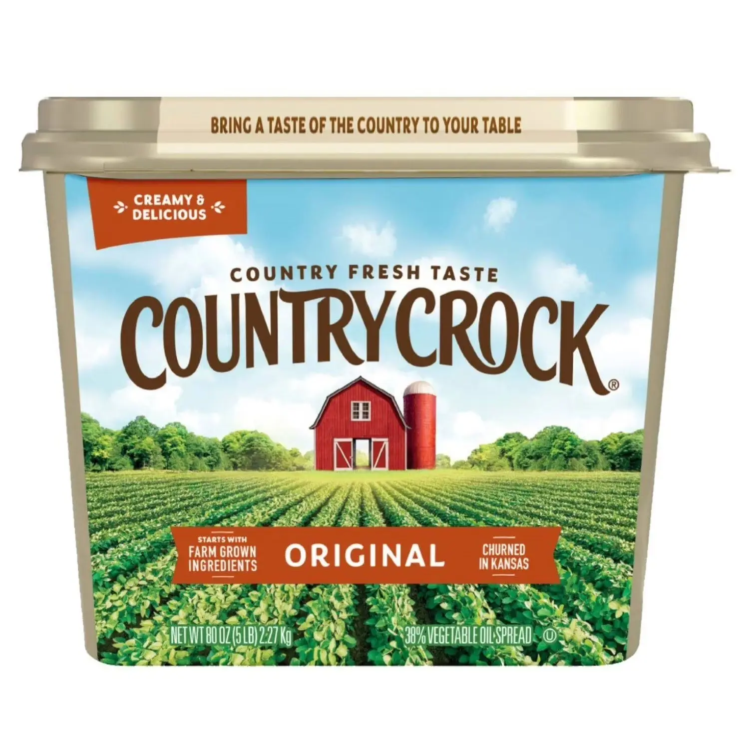 Country Crock Classic Original Margarine Spread - 5 lbs (2.27kg) Single Tub, Low Saturated Fat Plant Oils Blend, Kosher, Vitamin Boosted, Cholesterol Free, 12-Month Shelf Life, Room Temp Ambient Cupboard Storage for All Ages, 12 Months