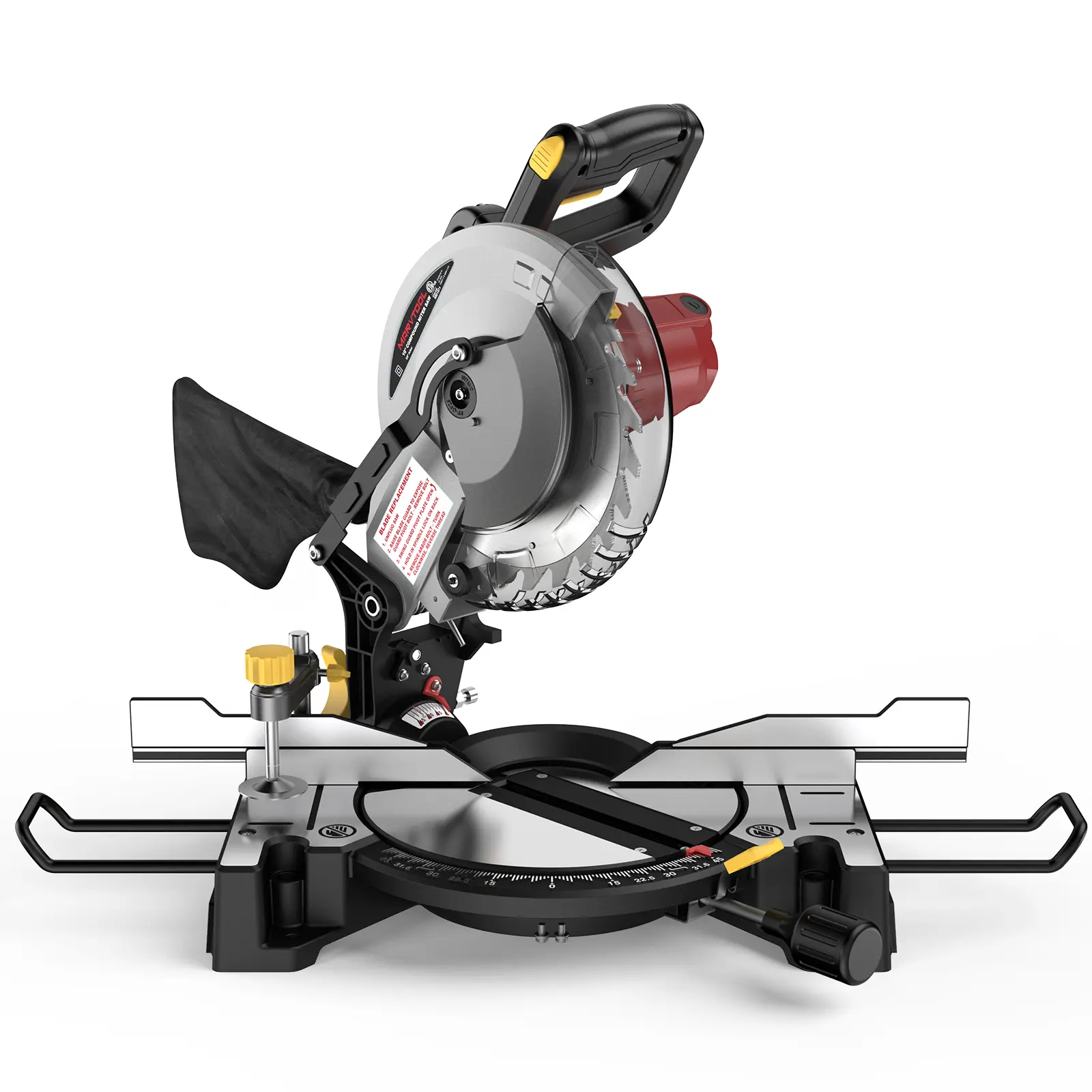 10-inch Powerful Compound Miter Saw - 15 A, 5000RPM, Single Bevel 0-45°, Extension Table, 36T Saw Blades, Portable Power Tools for Wood, Metal Cutting Machine Tool Kit