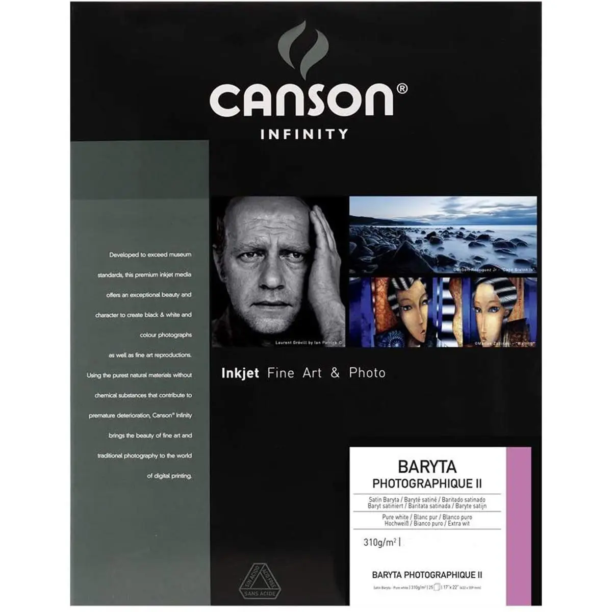 Canson Infinity Baryta Photographique II Pure White Inkjet Paper, 310gsm, Satin, 8.5x11", 25 Sheets