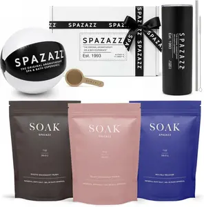Spazazz Aromatherapy Body Care Bath Crystals 7oz 3 Pack | Dead Sea + Epsom Salt Soak for Stress Relief, Sore Muscles & Sleep — Spa Day at Home Bundle with Tumbler, Scoop, and Beach Ball