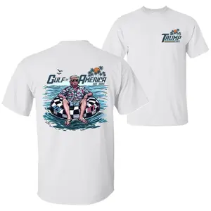 Gulf Of America 2025 Trump Float On Beach 2 Sided Print T-Shirt MAGA Florida Texas Mississippi Gulf Coast Unisex Cotton Crewneck Tee For Men Women Patriotic Casual Top Shortsleeve Streetwear