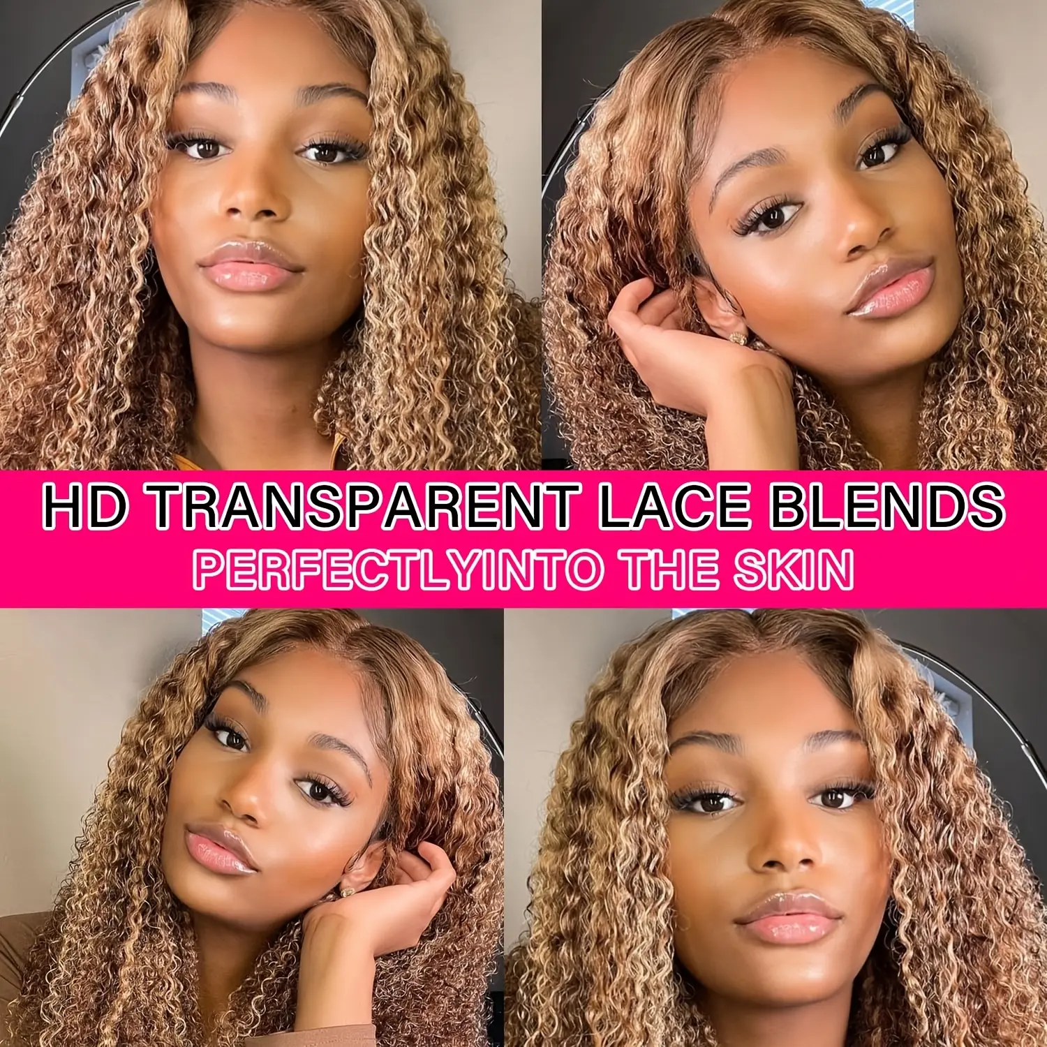 26 "Medium and Long Piano Color African Curly Wig, 13x4 Lace Front, Synthetic Silk High Temperature, Easy to Shape-Perfect for Holiday Weekends, Shopping, Dating and Christmas Eve Gifts, Best for Christmas