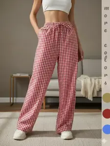 Women's Plaid Print Woven Long Pants, Loose Straight Leg, Comfortable Versatile, Casual Fitted Style, Fall & Winter Fashion, Casual Lounge Pant