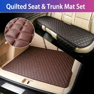 2Pcs Linen Back Car Seat and Car Trunk Mat Cover Anti Slip Rear Seat Cover Protector with Breathable Linen Rear Bench Seat Protector Cushion Pad for Most Vehicles