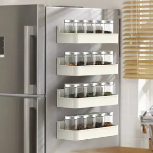 Space Saving Magnetic Fridge Side Rack,No Drill 8 Lbs Load Multi Scene 4 Pack Heavy Duty Magnetic Spice Organizer for Refrigerator,Microwave,Coffee Station,Washer Dryer Rustproof Perforated Drain Storage Bin