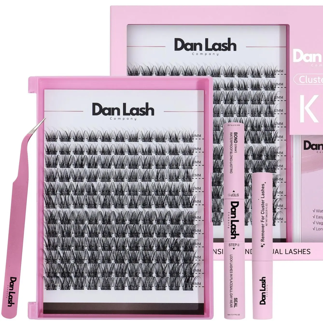 Eyelash Cluster Kit, Includes Eyelash Adhesive, Eyelash Remover, Tweezers, Cluster pack (Just Peachy)