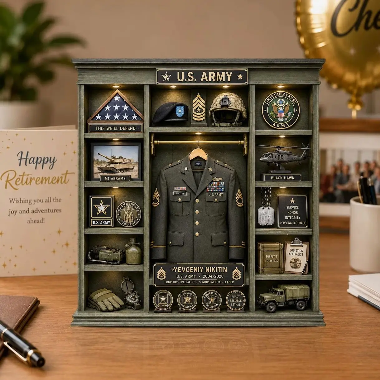 Personalized U.S. Army Wooden Block, Logistics Specialist Retirement Gift, Custom Soldier Name Display, Military Service Keepsake