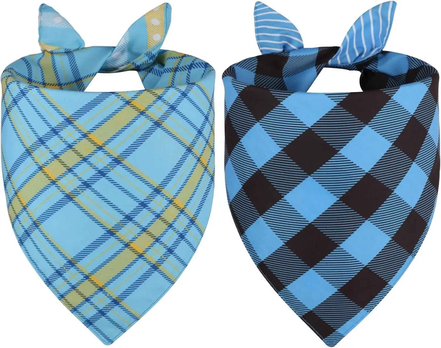 Dog Bandanas Boy Large 2PCS, Summer Blue Scarf, Durable Triangle Reversible Bibs Handkerchief for Puppy Pet