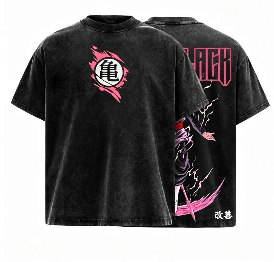 Burakku x Zamasu Vintage Washed Anime Tee | Dark Pink Aura Warrior Shirt | Powerful Energy Fighter Graphic Back | Streetwear T-Shirt | Manga Inspired Design | Cool Gift for DBZ Fans loose fit crewneck wash loose fit vintage cotton favorite shirt tee
