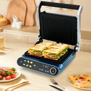 [Costway] 3-in-1 Panini Press Sandwich Maker, Electric Indoor Grill, 2 Removable Non-Stick Plates, Dishwasher Safe, Independent Temperature Control, Timer, Auto Modes, LED Display, Drip Tray, springtok