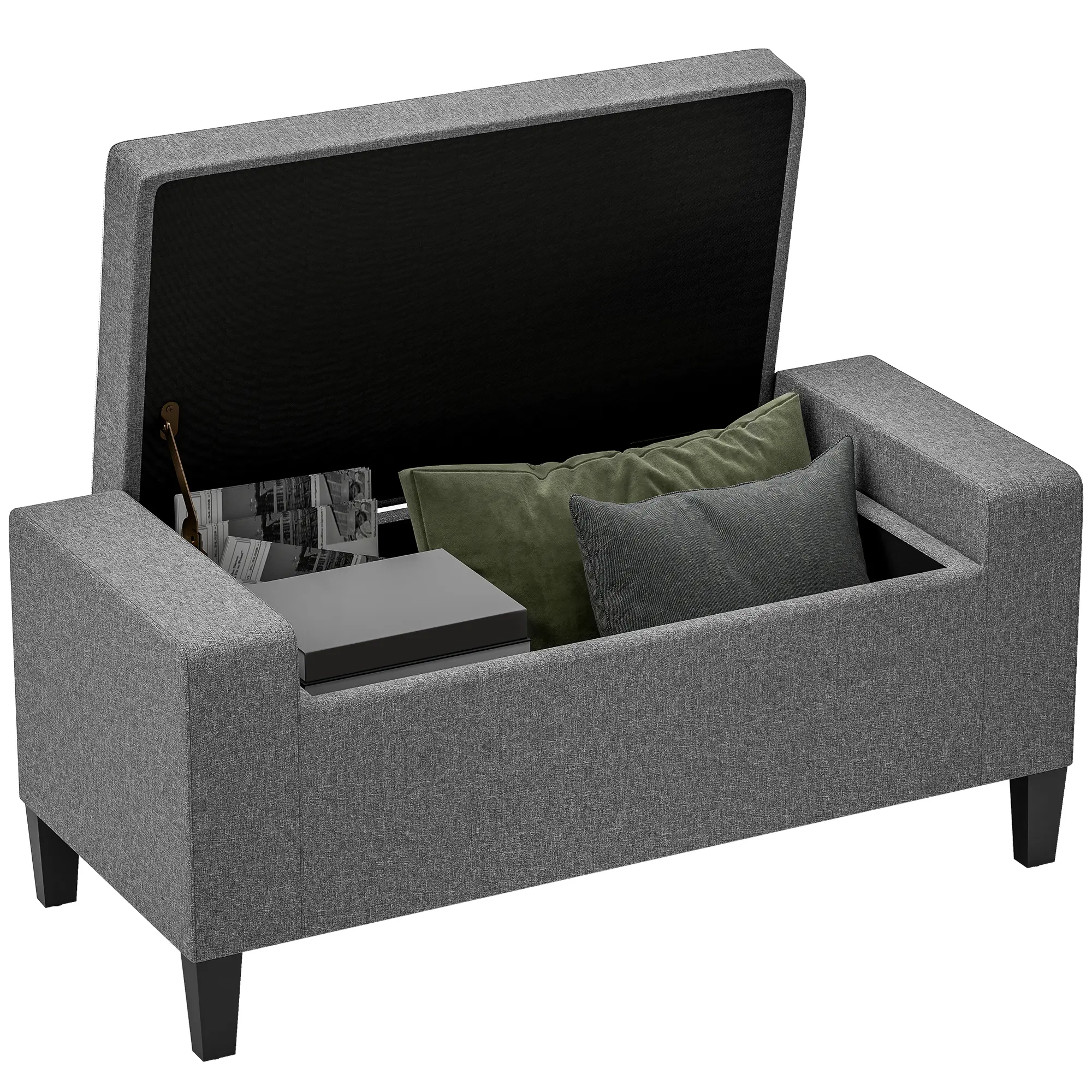 HOMCOM 36" Ottoman with Storage, Storage Ottoman Bench with Lift Top and Rubberwood Legs, Linen Upholstered Entryway Bench with Seating for Living Room, Bedroom, Holds up to 330 lb