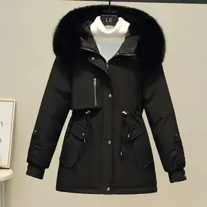 Women’s Winter Parka Coat, Wool-Lined Hooded Jacket, Fur Collar, Loose Fit, Thick Warm Snow Wear Fashionable Padded Parka Casual Womenswear