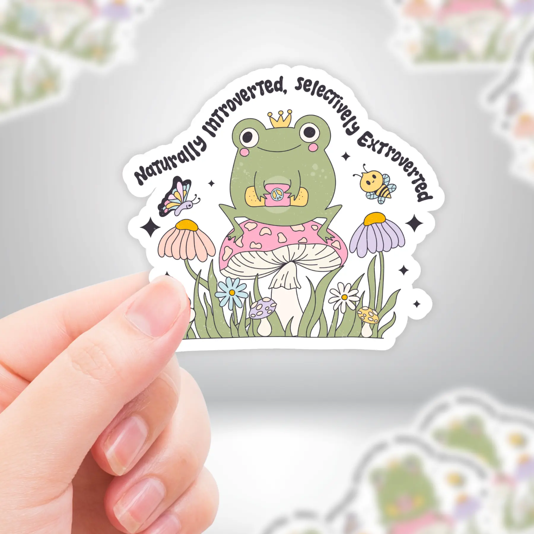Cute Frog Introvert Mental Health Sticker "Naturally Introverted, Selectively Extroverted"