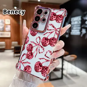 Phone Case Compatible with Samsung Galaxy S26 Ultra S24 Plus S25 S22+ FE Edge Cherry Bow Pattern Four Corners Anti-drop Cellphone Protective Durable Total Coverage Shockproof Phone Cover