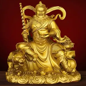Brass Zhao Gongming God of Wealth Figurine – Riding Tiger, Martial Wealth Deity Zhao Gongming Statue, Xuántán Zhao Marshal for Worship, Large Size, Suitable for Living Room, 31cm