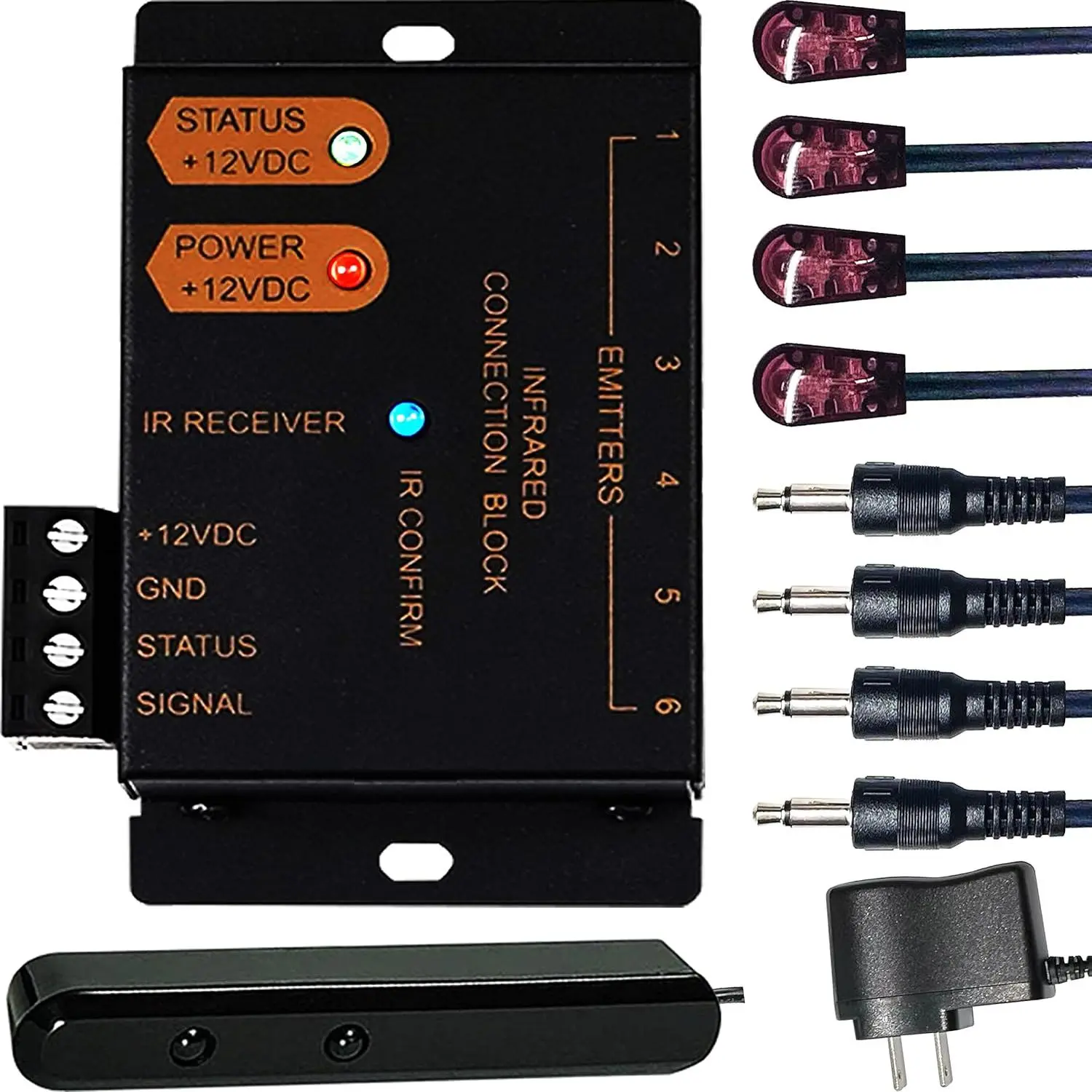 IR Repeater Kit - Infrared Remote Extender System with Dual Sensors Receiver, Controls 1-18 Devices, Supports Up to 100ft Maximum Distance, Maximum Distance 100 Feet