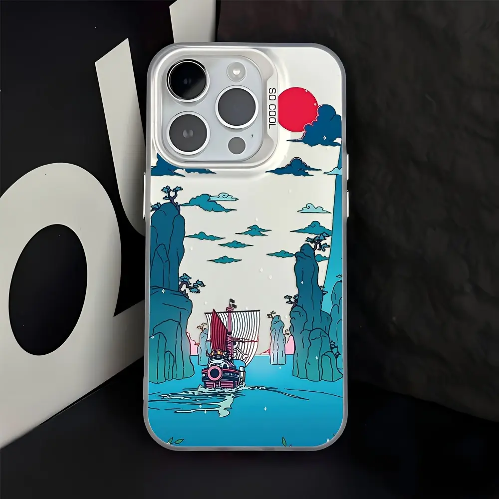 WB Anime Straw Hat Crew 1000 Sunny Pirate Ship Smartphone Case - Trendy, Colorful, Personalized Shockproof Cover for iPhone 11-17, Samsung Galaxy S21-S26 Series - Protective Mobile Phone Accessories Casing