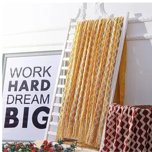 Mustard Yellow Decorative Woven Blanket with Tassels big  blanket
