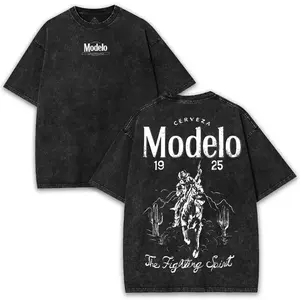 Modelo Cowboy 1925 Washed Shirt Graphic T-Shirt – Double-Sided Print, 260GSM Heavy Cotton,  Fit with Vintage Washed Humor Vibes Clothes Menswear