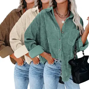 JEKAOYI Womens Corduroy Button Down Shirt 3 Pack Casual Oversized Boyfriend Long Sleeve Blouses Tops