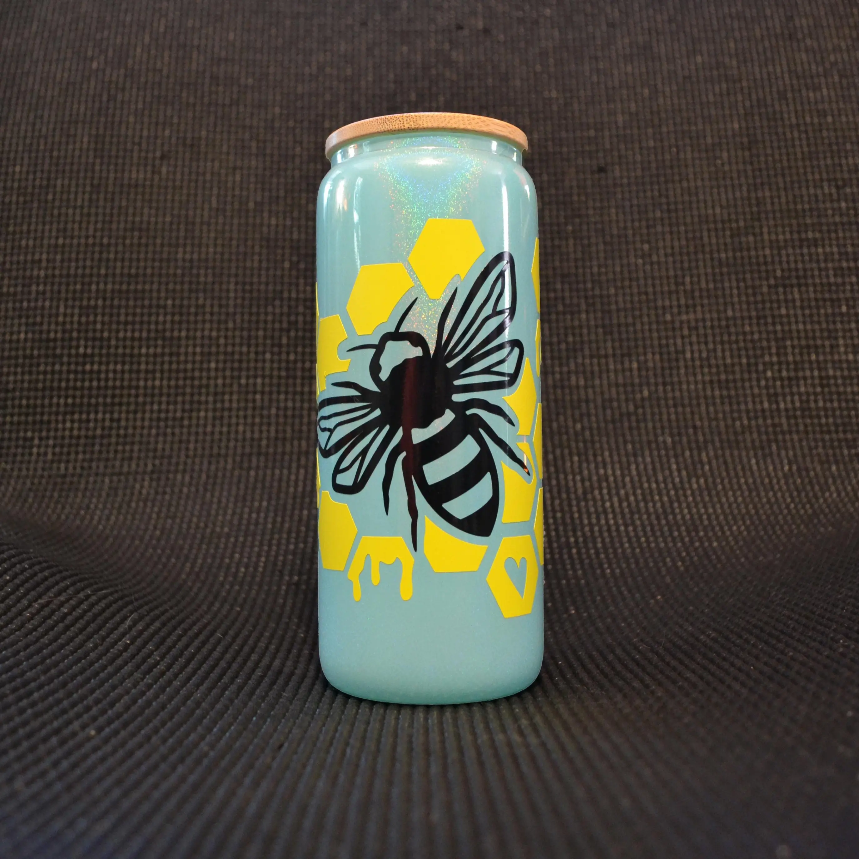 Blue Bee Honeycomb Glass Beer Can