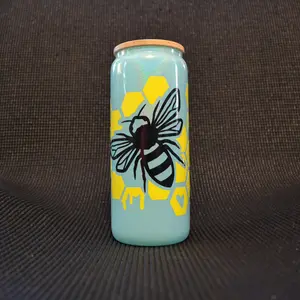 Blue Bee Honeycomb Glass Beer Can