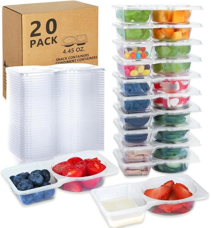 20 Sets Reusable Snack Containers With Lids, Double Compartment Snack ...