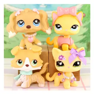 4PCS Mini Toy Pets Set, Cute Bobble Head Dogs and Cats with Accessories, Mini Collectible Animal Figures, Great Gift for Kids Ages 4+