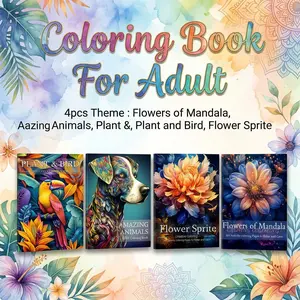 4pcsAdult Coloring Books A4 Relaxation Coloring for Adults Plant and Birds Amazing Animals Flowers of Mandala Flower Sprite Perfect Christmas Gift for Stress Relief and Mindfulness Activities