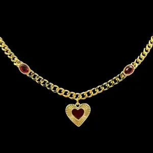 Ruby Heart Red Gem Chain Necklace
