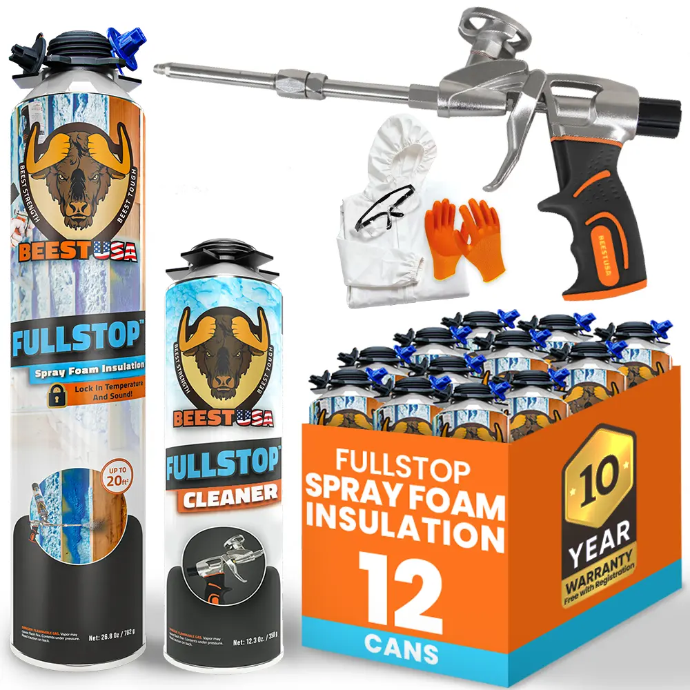 BEEST FullStop Spray Foam Insulation Kit for Walls and Attic - Perfect Heat & Acoustic Insulation for Reduced Energy Bills - Spray Foam Cans, Pro X Gun & Cleaner Can & Safety Gear