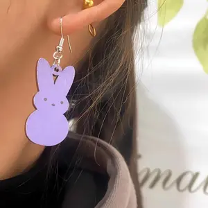 3 Pairs Set Delicate Adorable Rabbit Design Hook Earrings Wooden Jewelry Elegant Minimalist Style Easter Festival Dangle Earrings