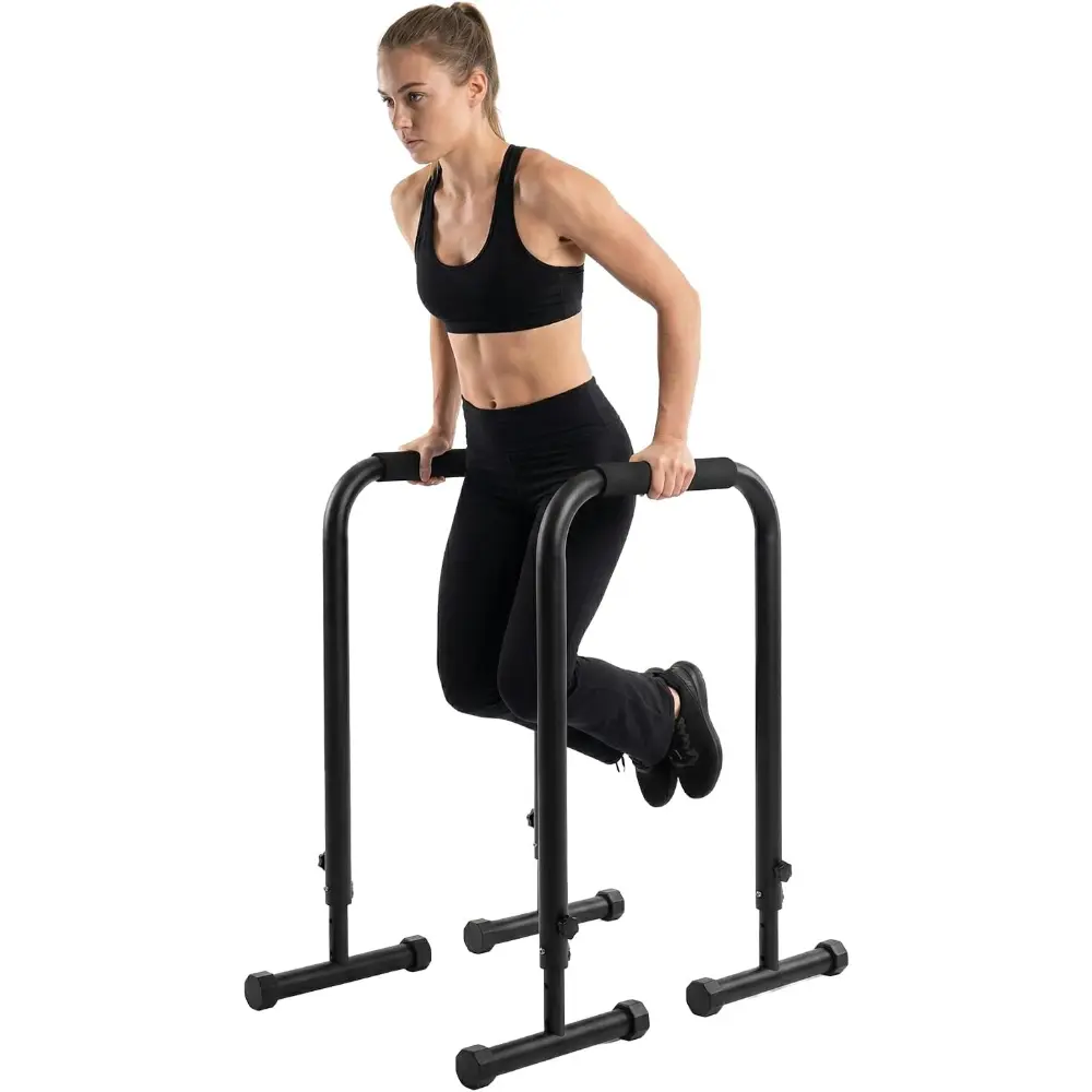 Heavy-Duty Steel Frame Dip Station, Home Fitness Equipment with 440 lbs Capacity, Adjustable Portable Calisthenics Tools, Full-Body Strength Training, Anti-Slip Rubber Feet Stability Base, Compact Storage for Apartments & Home Gyms