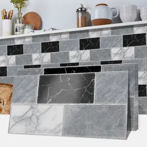 Terrazzo Mixed Color Self-Adhesive PVC Ceramic Tiles, Waterproof & Removable, Checkered Marble Pattern, Kitchen Bathroom Use