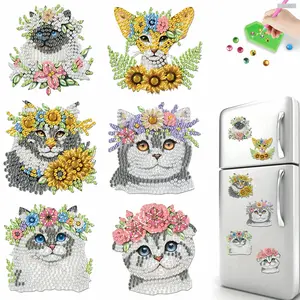 2D FLAT6pcs 2D/flat DIY Animals Design Diamond Art Fridge Magnet Kit DIY Art Fridge Magnet Refrigerator Sticker Refrigerator Diamond Art Magnets CrystaDiamonds Painting Kits Includes All the Materials, Offering a Relaxing and Enjoyable Crafting Experience